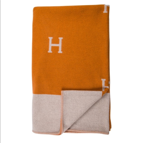 Hermès AVALON ORANGE &grey wool & cashmere blanket - Picture 5 of 8